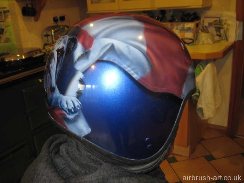 Side view of bulldog helmet.