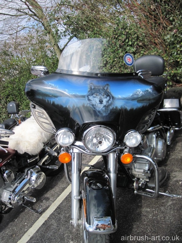 The batwing fairing on the Harley Davidson streetglide.